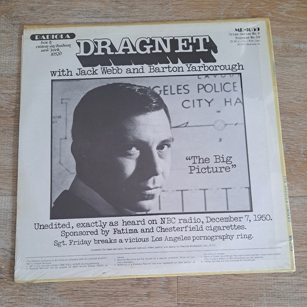 Dragnet RadioLA The story of your police force in action unedited 50s Vinyl New